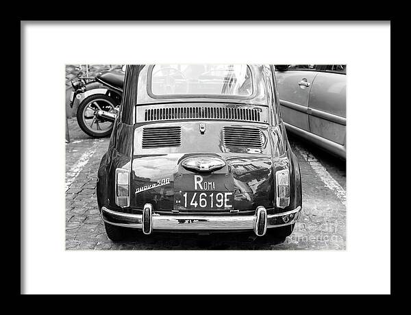 1957 Fiat Nuova 500 In Rome Framed Print featuring the photograph 1957 Fiat Nuova 500 in Rome by John Rizzuto
