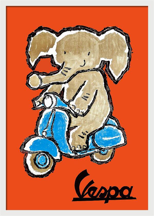 1959 Vespa Elephant Riding Scooter Advertising Poster by Retro Graphics