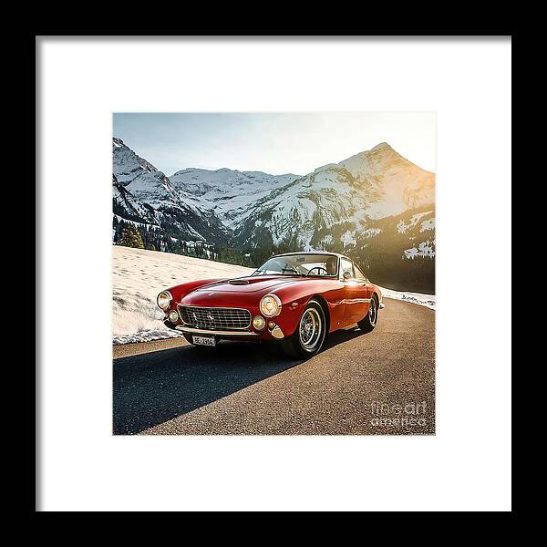 Vintage Framed Print featuring the photograph 1963 Ferrari Lusso In Snow Pass by Retrographs