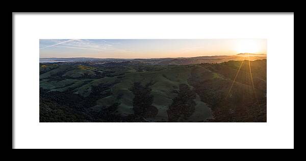 Landscapeaerial Framed Print featuring the photograph A Brilliant Sunrise Greets The Hills #2 by Ethan Daniels