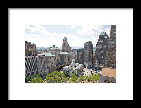 Tranquility Framed Print featuring the photograph Aerial View Of Rooftops And City Skyline #2 by Barry Winiker