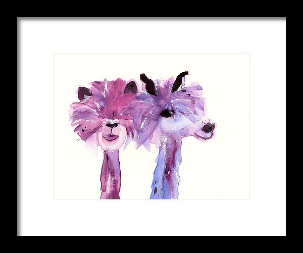 Alpaca Art Framed Print featuring the painting 2 Alpacas by Dawn Derman