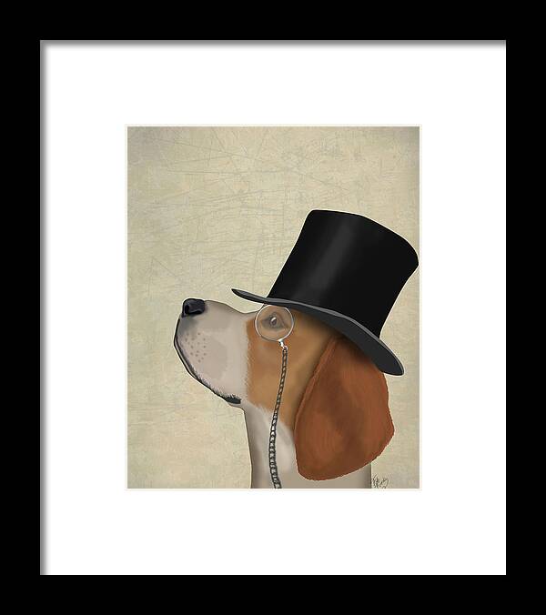 Steampunk Framed Print featuring the painting Beagle, Formal Hound And Hat #2 by Fab Funky