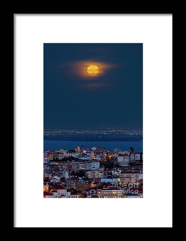 Moon Framed Print featuring the photograph Blue Moon Rising Over Lisbon #2 by Miguel Claro/science Photo Library