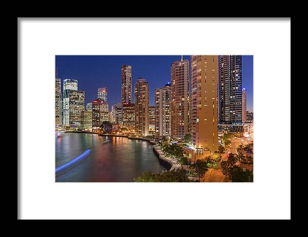 Tranquility Framed Print featuring the photograph Brisbane Skyline From Story Bridge At #2 by Stefan Mokrzecki