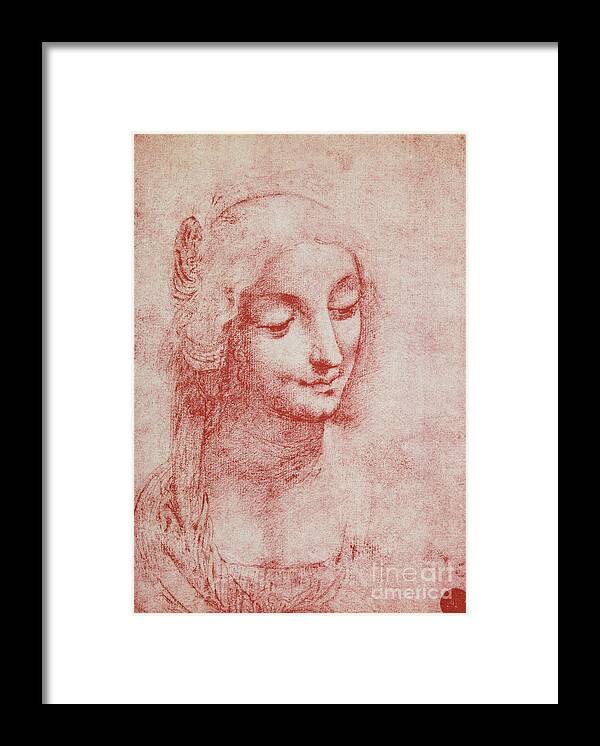 Art Framed Print featuring the drawing Head Of A Woman by Leonardo Da Vinci