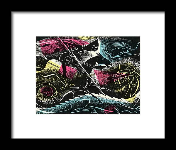 Animal Framed Print featuring the drawing Knight Slaying Dragon #2 by CSA Images