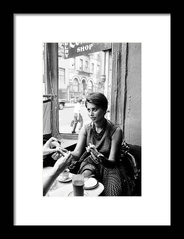 Sophia Loren Framed Print featuring the photograph Loren In New York Cafe #2 by Peter Stackpole