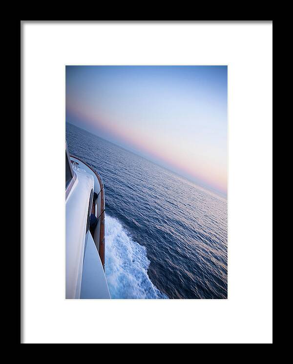 Motorboat Framed Print featuring the photograph Luxury Motor Yacht Sailing At Sunset #2 by Petreplesea