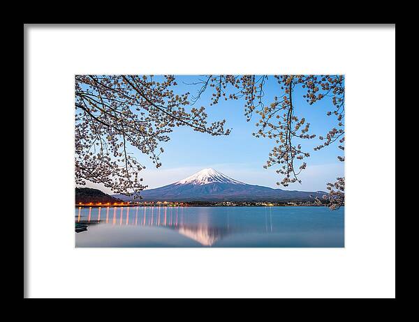 Landscape Framed Print featuring the photograph Mt. Fuji, Japan On Lake Kawaguchi #2 by Sean Pavone