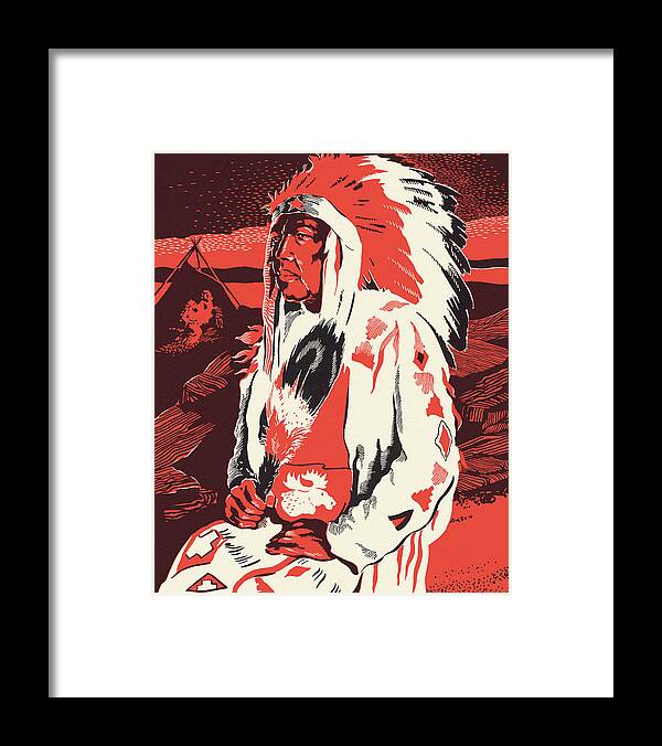 Adult Framed Print featuring the drawing Native American Chief #2 by CSA Images