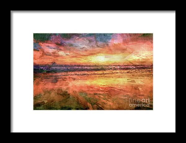 Sandy Beach Framed Print featuring the digital art Ocean Sunrise by Phil Perkins