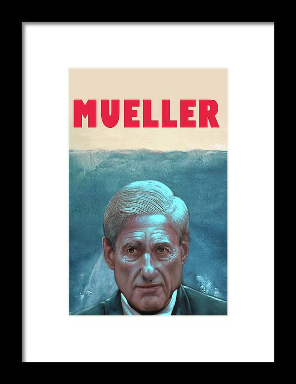 Bob Mueller Framed Print featuring the painting Robert Bob Mueller FBI Laws Jaws the movie Parody Poster #2 by Argo