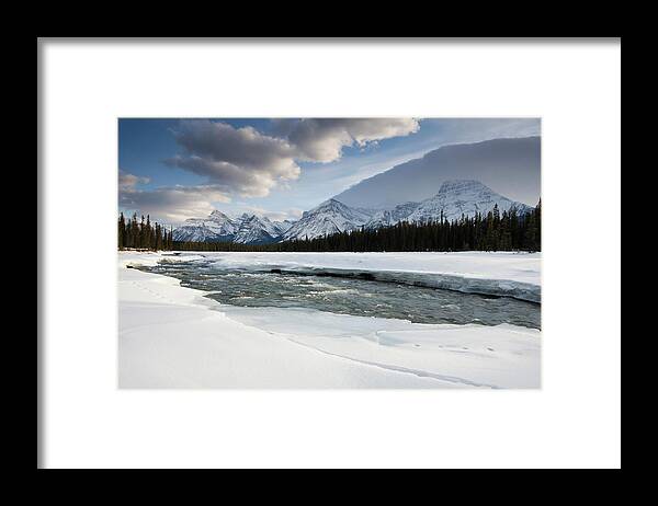 Scenics Framed Print featuring the photograph Rocky Mountains Over The Athabasca River #2 by Travelpix Ltd