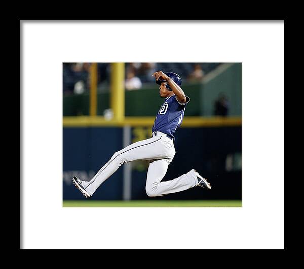 Atlanta Framed Print featuring the photograph San Diego Padres V Atlanta Braves by Mike Zarrilli