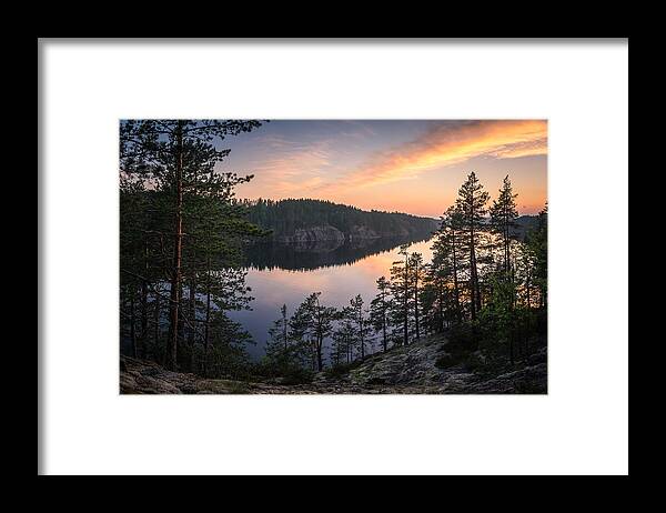 Landscape Framed Print featuring the photograph Scenic Landscape With Sunset And Lake #2 by Jani Riekkinen