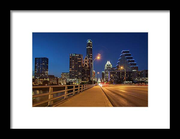 Estock Framed Print featuring the digital art Skyline & Bridge, Austin, Texas #2 by Milton Photography