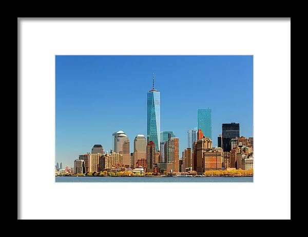 Lower Manhattan Framed Print featuring the photograph Skyline Of New York With One World #2 by Sylvain Sonnet