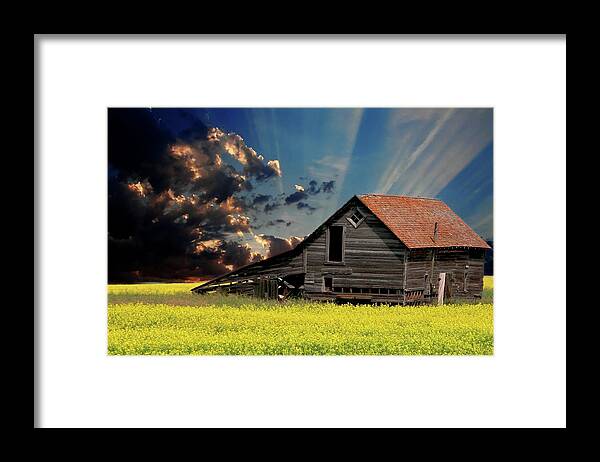 Old Shack Clouds Front Trails Corn Double Sky Summer Dust Harvest Sunset Misty Mood Grasshoppers Fall Cotton Weed Back Lit Framed Print featuring the photograph Storm front #2 by David Matthews