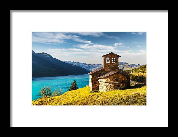 Landscape Framed Print featuring the photograph Sunny Picturesque View Of Stone Chapel #2 by Ivan Kmit