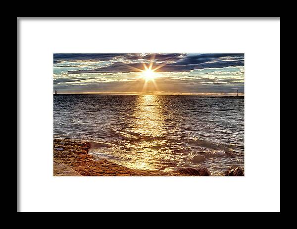 Background Framed Print featuring the photograph Sunset on sea rocks #2 by Vivida Photo PC