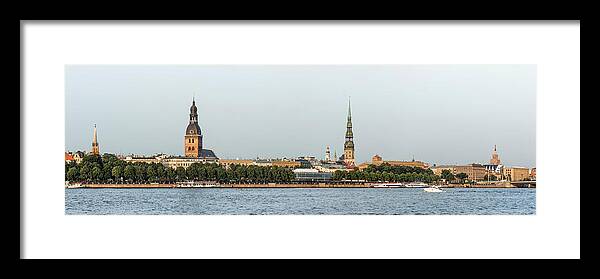 Panoramic Framed Print featuring the photograph The Daugava River And The Old Town #2 by Maremagnum