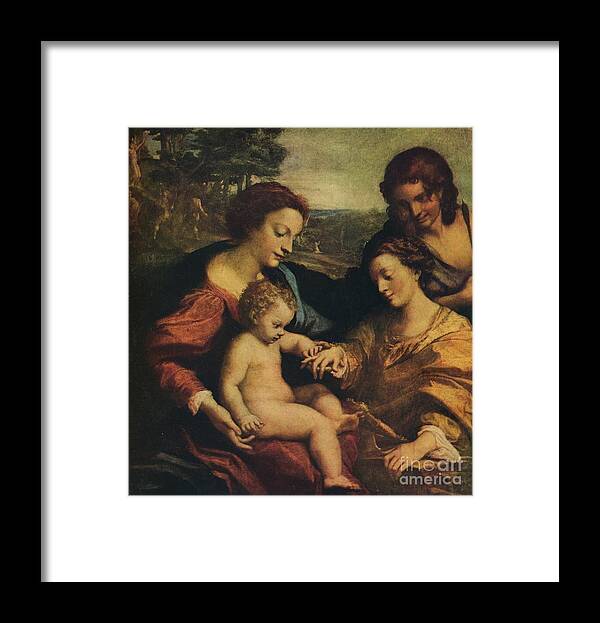 Oil Painting Framed Print featuring the drawing The Mystic Marriage Of St Catherine by Print Collector
