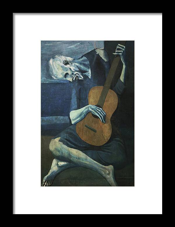Old Framed Print featuring the painting The Old Guitarist by Pablo Picasso