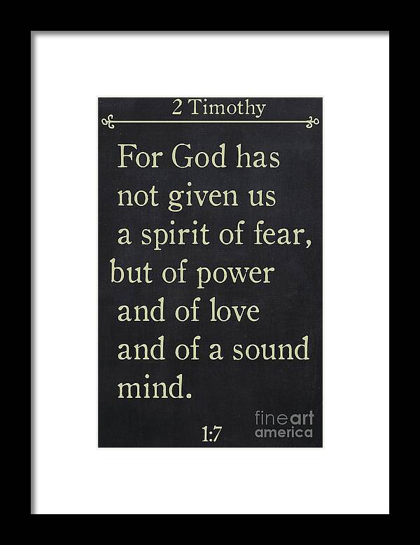 2 Timothy Framed Print featuring the painting 2 Timothy 1 7 - Inspirational Quotes Wall Art Collection by Mark Lawrence
