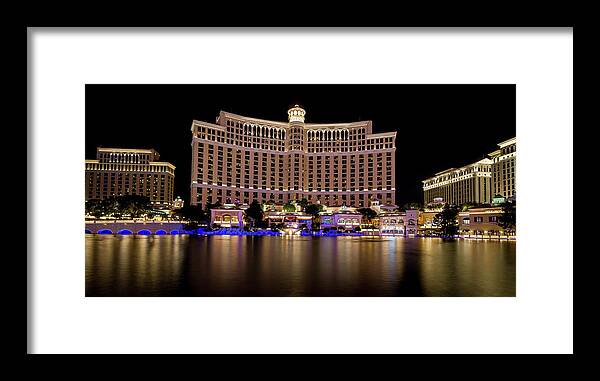 Water Framed Print featuring the photograph World Famous Fountain Water Show In Las Vegas Nevada #2 by Alex Grichenko