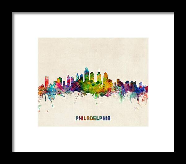 Philadelphia Framed Print featuring the digital art Philadelphia Pennsylvania Skyline #26 by Michael Tompsett