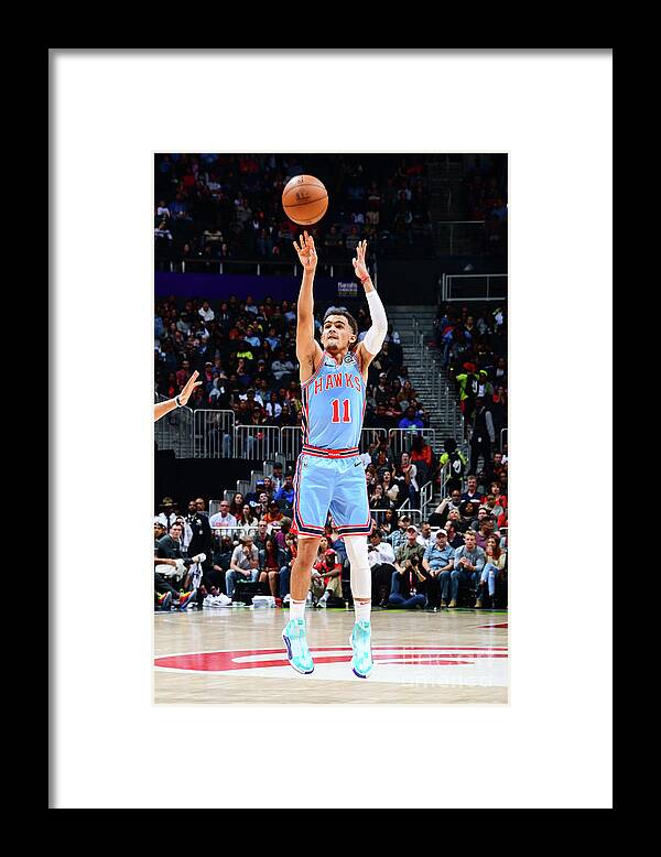 Trae Young Framed Print featuring the photograph Brooklyn Nets V Atlanta Hawks #3 by Scott Cunningham