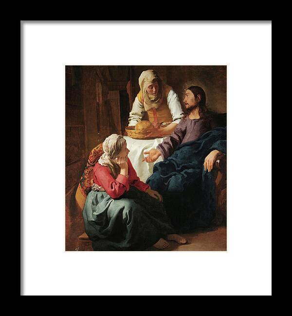 Jan Vermeer Framed Print featuring the painting Christ in the House of Martha and Mary #3 by Jan Vermeer
