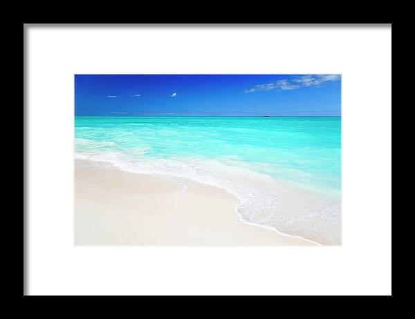 Water's Edge Framed Print featuring the photograph Clean White Caribbean Beach With Blue #3 by Michaelutech