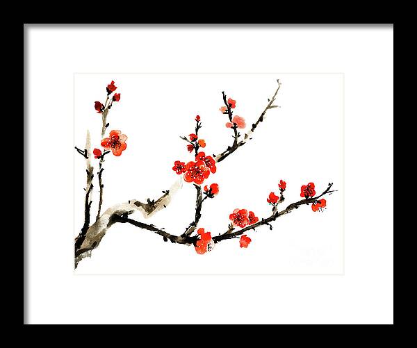Chinese Culture Framed Print featuring the digital art Plum Blossom #3 by Vii-photo