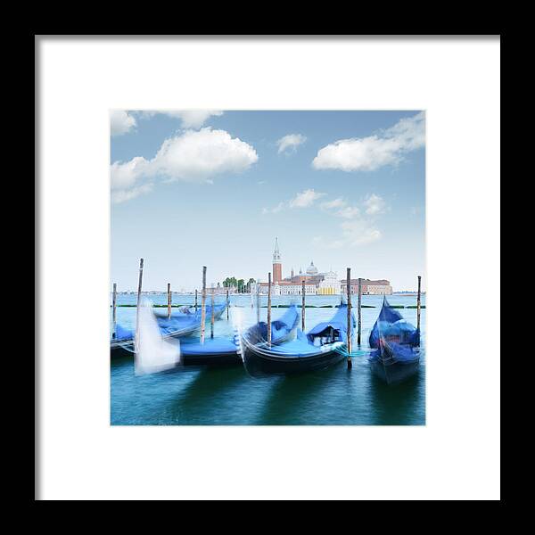 Landscape Framed Print featuring the photograph Row Of Gondolas Parked On City Pier #3 by Ivan Kmit