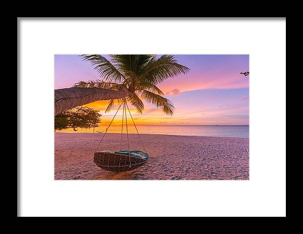Landscape Framed Print featuring the photograph Tropical Sunset Beach Background #3 by Levente Bodo