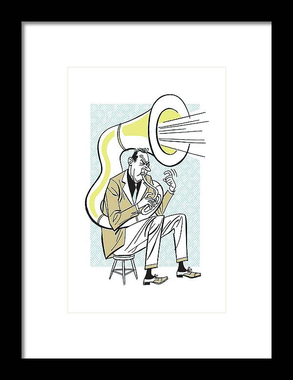 Bald Framed Print featuring the drawing Tuba Player #3 by CSA Images