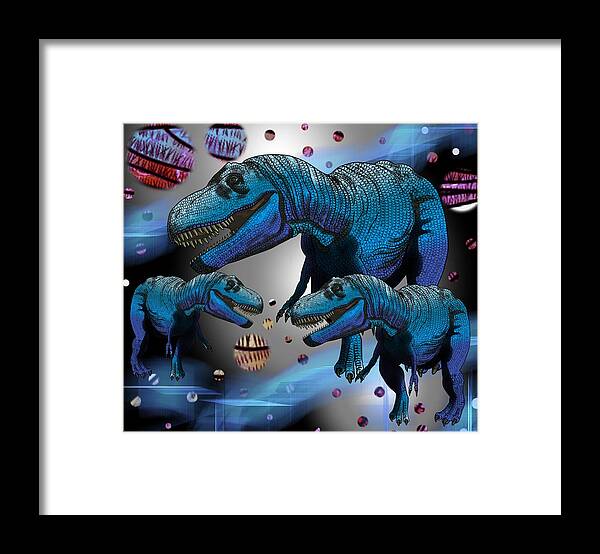Dinosaurs Framed Print featuring the drawing Tyrannosaurus Three Moons by Joan Stratton