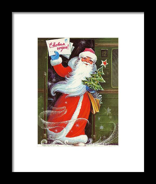 Santa Claus Framed Print featuring the digital art Vintage Soviet Holiday Postcard #3 by Long Shot