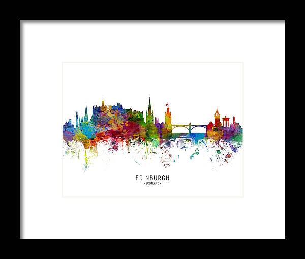 Edinburgh Framed Print featuring the digital art Edinburgh Scotland Skyline by Michael Tompsett