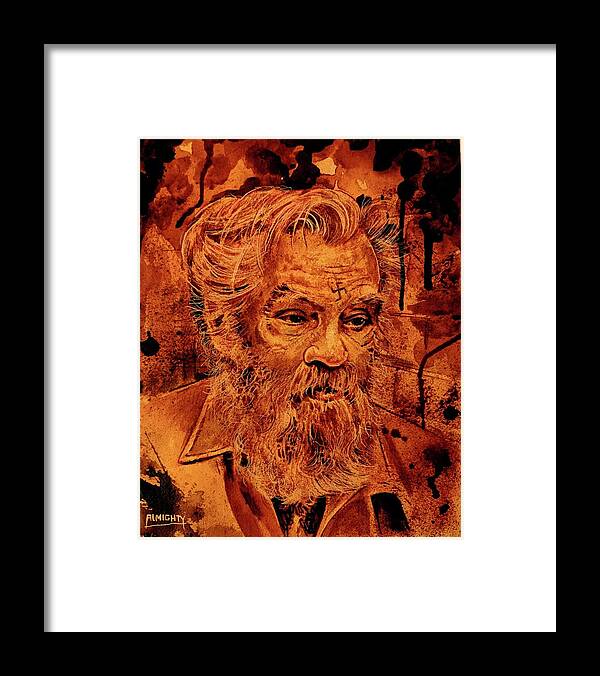 Ryan Almighty Framed Print featuring the painting CHARLES MANSON portrait fresh blood #4 by Ryan Almighty