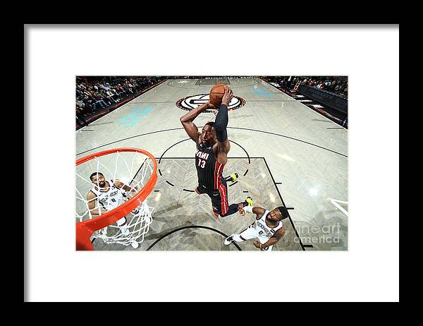 Bam Adebayo Framed Print featuring the photograph Miami Heat V Brooklyn Nets #4 by Nathaniel S. Butler