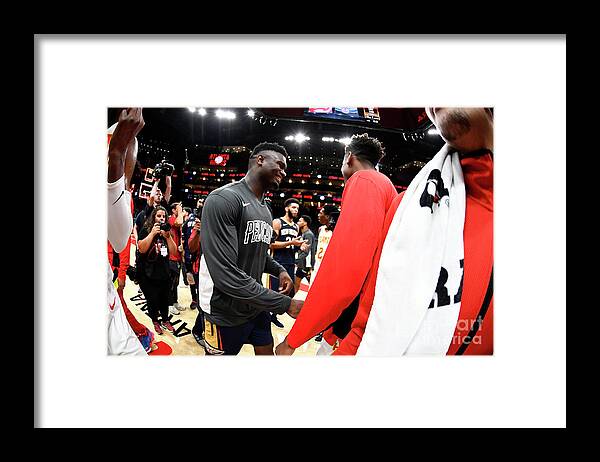 Zion Williamson Framed Print featuring the photograph New Orleans Pelicans V Atlanta Hawks #4 by Scott Cunningham