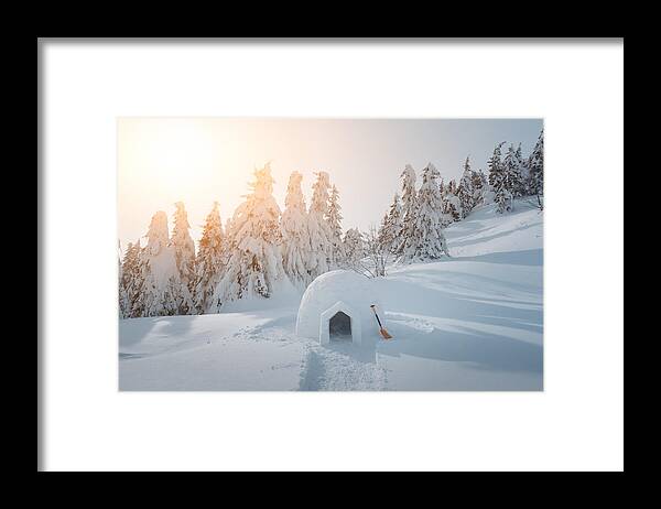 Landscape Framed Print featuring the photograph Real Snow Igloo House In The Winter #4 by Ivan Kmit
