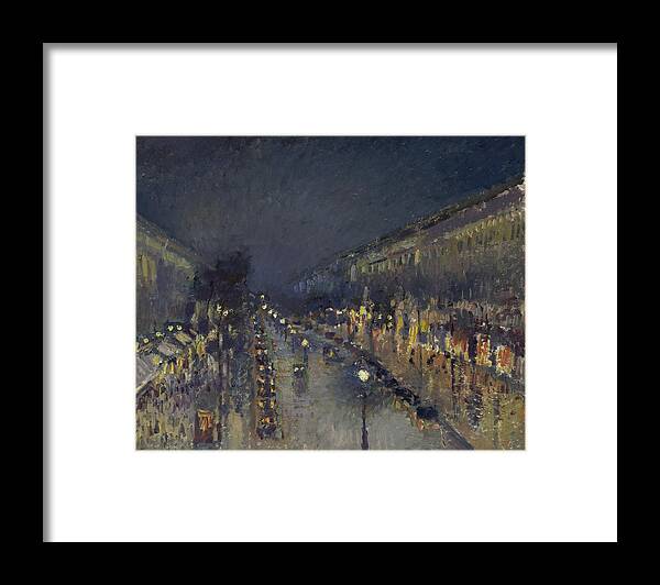 Camille Pissarro Framed Print featuring the painting The Boulevard Montmartre at Night #4 by Camille Pissarro