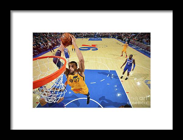 Rudy Gobert Framed Print featuring the photograph Utah Jazz V Philadelphia 76ers by Jesse D. Garrabrant