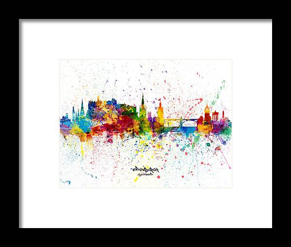 Edinburgh Framed Print featuring the digital art Edinburgh Scotland Skyline #42 by Michael Tompsett
