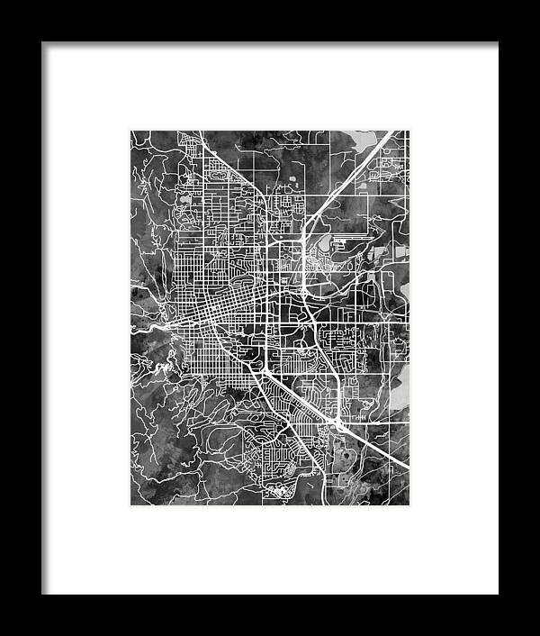 Boulder Framed Print featuring the digital art Boulder Colorado City Map #5 by Michael Tompsett