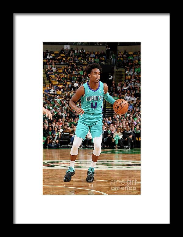 Devonte' Graham Framed Print featuring the photograph Charlotte Hornets V Boston Celtics by Brian Babineau